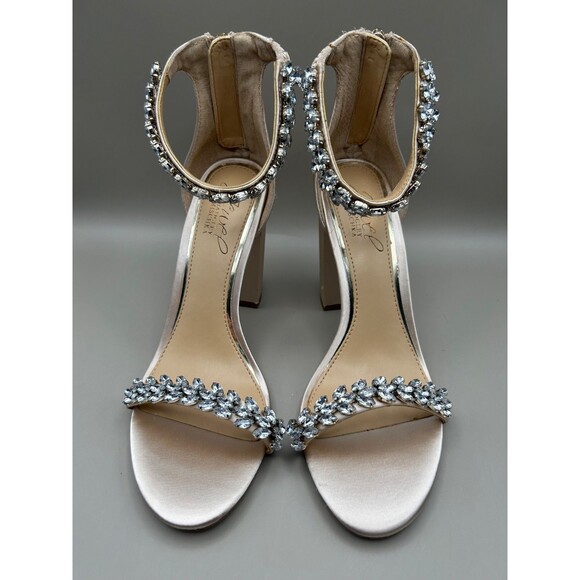 Jewel Badgley Mischka Mayra Ankle Strap Evening Shoe Heels Champagne Size 6.5M - Picture 4 of 8